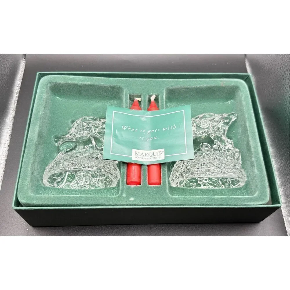 Waterford Marquis Crystal Reindeer Candle Holders - Set of 2 Vintage New